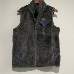 L.L. Bean Charcoal Fleece Vest with Navy Trim